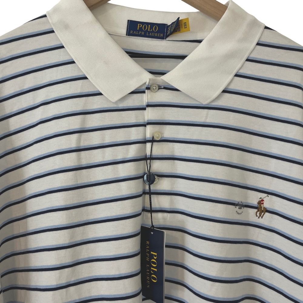 Polo Ralph Lauren Men Stripe Polo Shirt Big Tall White Blue 4XB Short Sleeve NWT